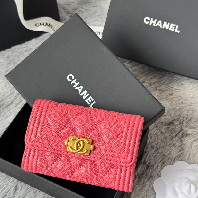 LEBOY WALLET 11 IN MANDY PINK GRAINED CALFSKIN GOLD-TONE HARDWARE