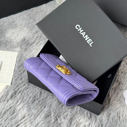 LEBOY WALLET 11 IN BABY PURPLE GRAINED CALFSKIN GOLD-TONE HARDWARE