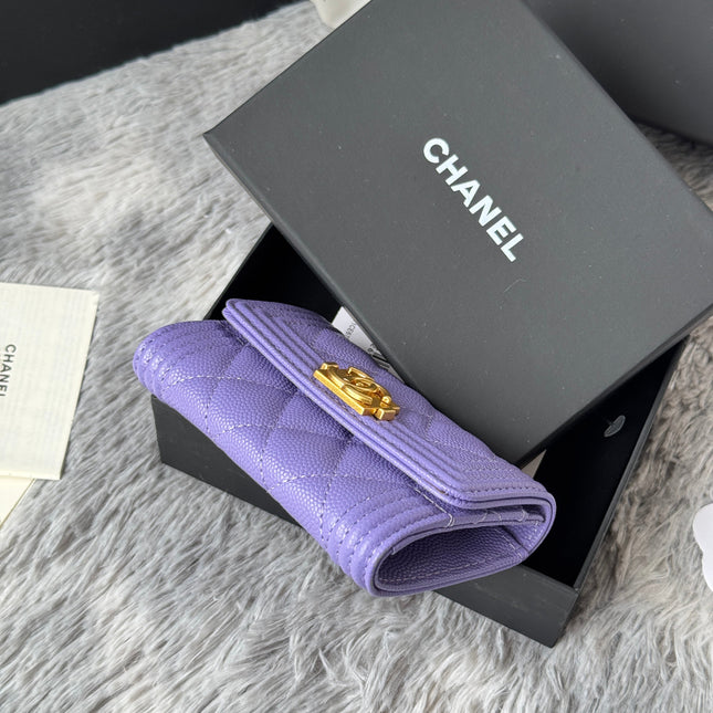 LEBOY WALLET 11 IN BABY PURPLE GRAINED CALFSKIN GOLD-TONE HARDWARE