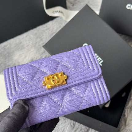 LEBOY WALLET 11 IN BABY PURPLE GRAINED CALFSKIN GOLD-TONE HARDWARE