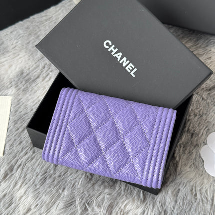 LEBOY WALLET 11 IN BABY PURPLE GRAINED CALFSKIN GOLD-TONE HARDWARE