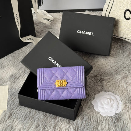 LEBOY WALLET 11 IN BABY PURPLE GRAINED CALFSKIN GOLD-TONE HARDWARE