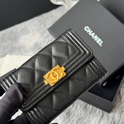 LEBOY WALLET 11 IN BLACK GRAINED CALFSKIN GOLD-TONE HARDWARE