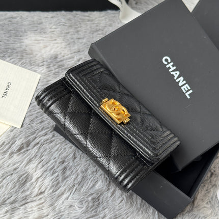 LEBOY WALLET 11 IN BLACK GRAINED CALFSKIN GOLD-TONE HARDWARE