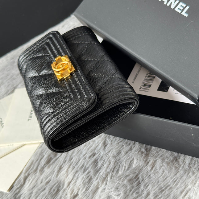 LEBOY WALLET 11 IN BLACK GRAINED CALFSKIN GOLD-TONE HARDWARE