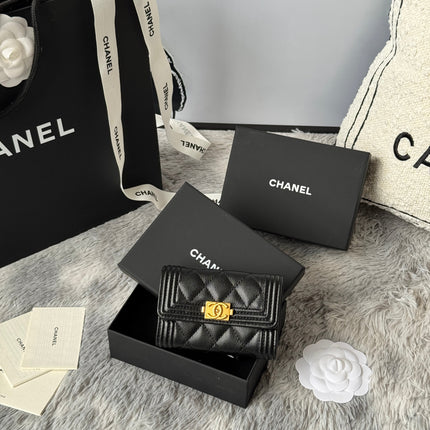 LEBOY WALLET 11 IN BLACK GRAINED CALFSKIN GOLD-TONE HARDWARE