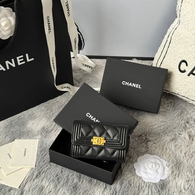 LEBOY WALLET 11 IN BLACK GRAINED CALFSKIN GOLD-TONE HARDWARE