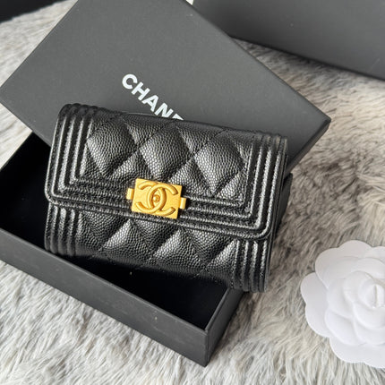 LEBOY WALLET 11 IN BLACK GRAINED CALFSKIN GOLD-TONE HARDWARE