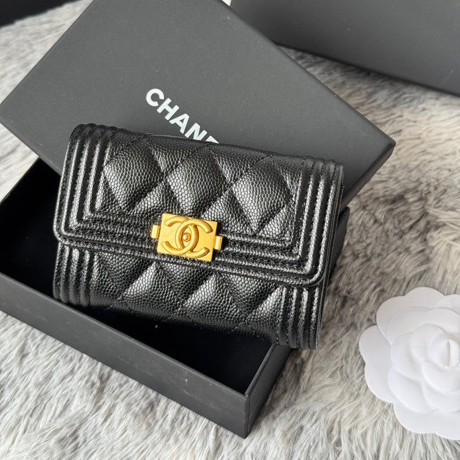 LEBOY WALLET 11 IN BLACK GRAINED CALFSKIN GOLD-TONE HARDWARE