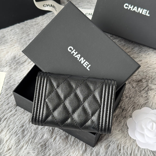 LEBOY WALLET 11 IN BLACK GRAINED CALFSKIN GOLD-TONE HARDWARE