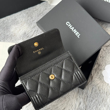 LEBOY WALLET 11 IN BLACK GRAINED CALFSKIN GOLD-TONE HARDWARE