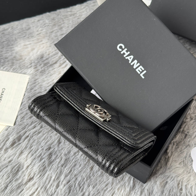 LEBOY WALLET 11 IN BLACK GRAINED CALFSKIN SILVER-TONE HARDWARE