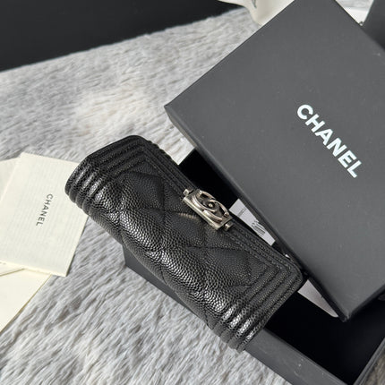 LEBOY WALLET 11 IN BLACK GRAINED CALFSKIN SILVER-TONE HARDWARE