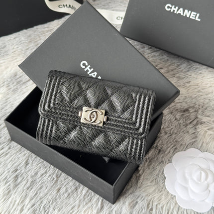 LEBOY WALLET 11 IN BLACK GRAINED CALFSKIN SILVER-TONE HARDWARE