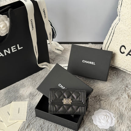 LEBOY WALLET 11 IN BLACK GRAINED CALFSKIN SILVER-TONE HARDWARE