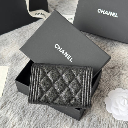 LEBOY WALLET 11 IN BLACK GRAINED CALFSKIN SILVER-TONE HARDWARE