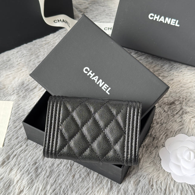 LEBOY WALLET 11 IN BLACK GRAINED CALFSKIN SILVER-TONE HARDWARE