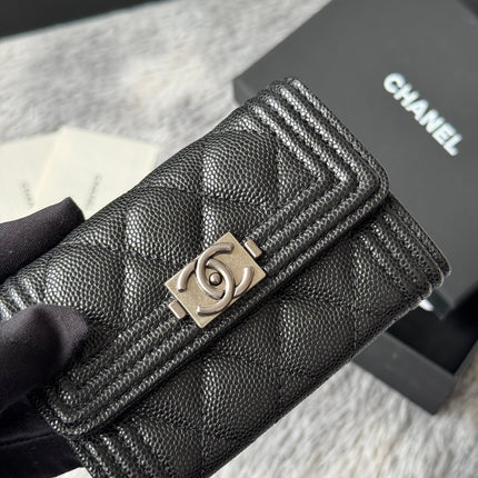 LEBOY WALLET 11 IN BLACK GRAINED CALFSKIN SILVER-TONE HARDWARE