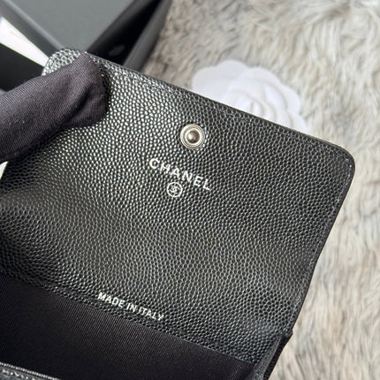 LEBOY WALLET 11 IN BLACK GRAINED CALFSKIN SILVER-TONE HARDWARE