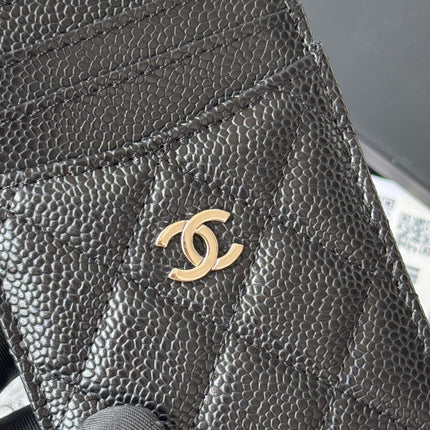 CLASSIC VERTICAL CARD HOLDER 14 IN BLACK GRAINED CALFSKIN SILVER-TONE METALLIC