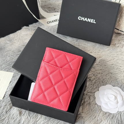 CLASSIC VERTICAL CARD HOLDER 14 IN MANDY PINK GRAINED CALFSKIN GOLD-TONE METALLIC