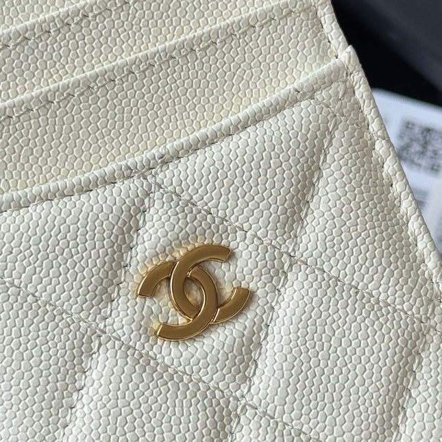 CLASSIC VERTICAL CARD HOLDER 14 IN WHITE GRAINED CALFSKIN GOLD-TONE METALLIC