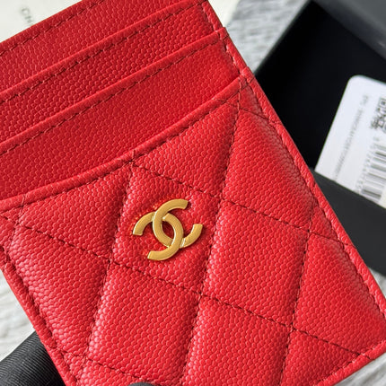 CLASSIC VERTICAL CARD HOLDER 14 IN RED GRAINED CALFSKIN GOLD-TONE METALLIC