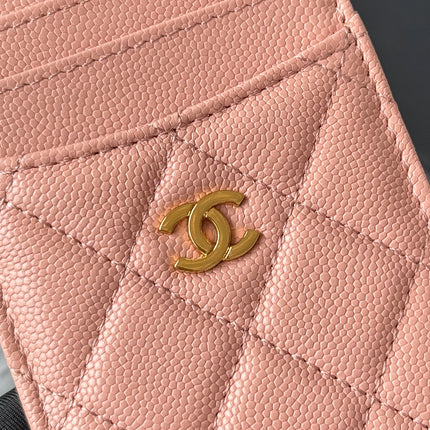 CLASSIC VERTICAL CARD HOLDER 14 IN TONYS PINK GRAINED CALFSKIN GOLD-TONE METALLIC