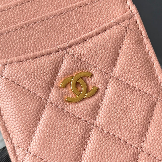 CLASSIC VERTICAL CARD HOLDER 14 IN TONYS PINK GRAINED CALFSKIN GOLD-TONE METALLIC