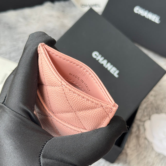 CLASSIC VERTICAL CARD HOLDER 14 IN TONYS PINK GRAINED CALFSKIN GOLD-TONE METALLIC