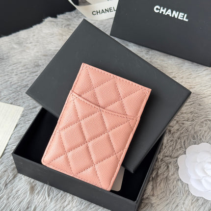 CLASSIC VERTICAL CARD HOLDER 14 IN TONYS PINK GRAINED CALFSKIN GOLD-TONE METALLIC