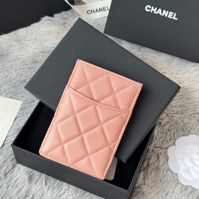 CLASSIC VERTICAL CARD HOLDER 14 IN TONYS PINK GRAINED CALFSKIN GOLD-TONE METALLIC