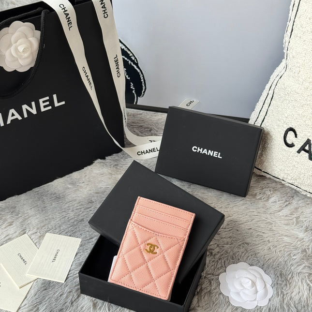 CLASSIC VERTICAL CARD HOLDER 14 IN TONYS PINK GRAINED CALFSKIN GOLD-TONE METALLIC