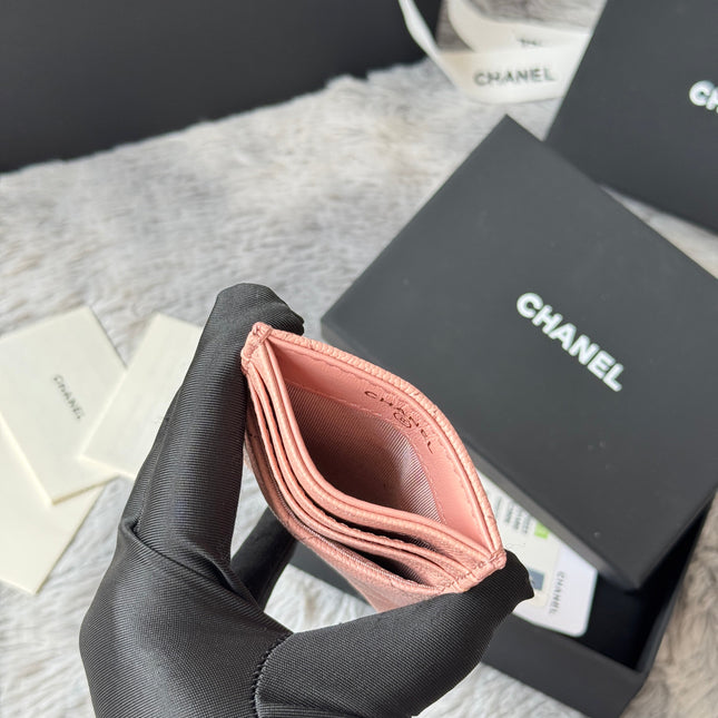 CLASSIC VERTICAL CARD HOLDER 14 IN TONYS PINK GRAINED CALFSKIN GOLD-TONE METALLIC