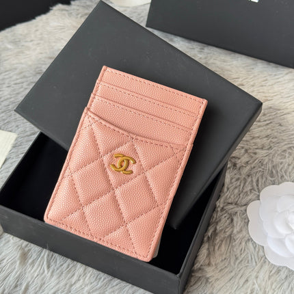CLASSIC VERTICAL CARD HOLDER 14 IN TONYS PINK GRAINED CALFSKIN GOLD-TONE METALLIC