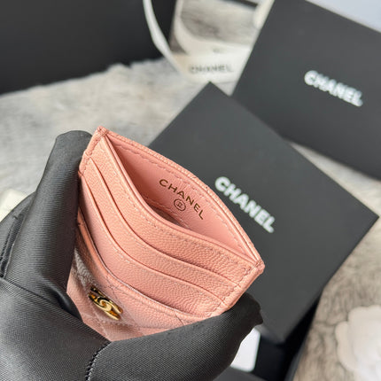 CLASSIC VERTICAL CARD HOLDER 14 IN TONYS PINK GRAINED CALFSKIN GOLD-TONE METALLIC