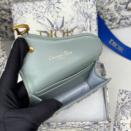 DIOR 25S SADDLE JASMINE GUSSET CARD HOLDER 10 IN GRAY OBLIQUE JACQUARD CANVAS