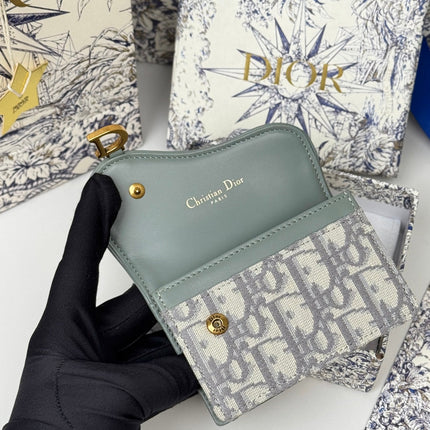 DIOR 25S SADDLE JASMINE GUSSET CARD HOLDER 10 IN GRAY OBLIQUE JACQUARD CANVAS