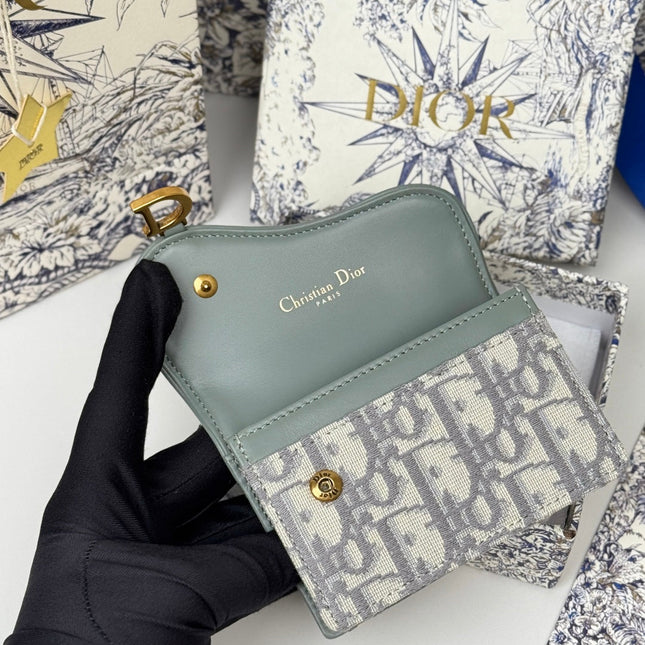 DIOR 25S SADDLE JASMINE GUSSET CARD HOLDER 10 IN GRAY OBLIQUE JACQUARD CANVAS