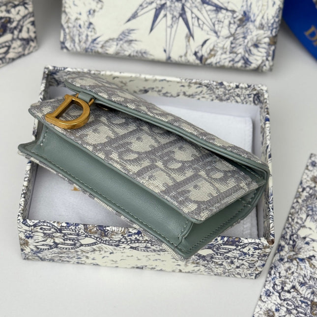 DIOR 25S SADDLE JASMINE GUSSET CARD HOLDER 10 IN GRAY OBLIQUE JACQUARD CANVAS