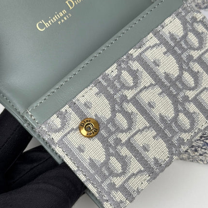 DIOR 25S SADDLE JASMINE GUSSET CARD HOLDER 10 IN GRAY OBLIQUE JACQUARD CANVAS