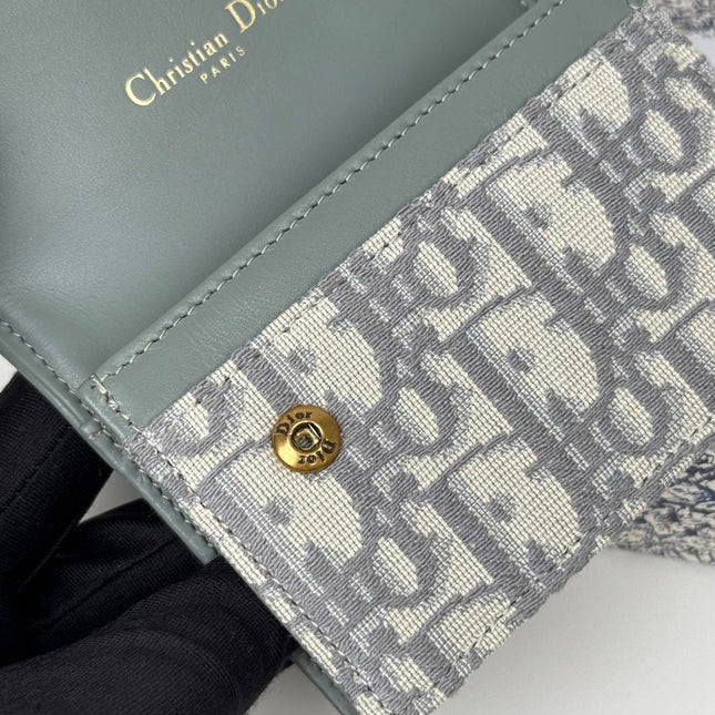 DIOR 25S SADDLE JASMINE GUSSET CARD HOLDER 10 IN GRAY OBLIQUE JACQUARD CANVAS