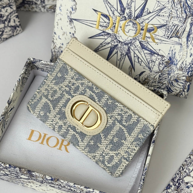 DIOR 25S 30 MONTAIGNE CARD HOLDER 10 IN IVORY OBLIQUE JACQUARD CANVAS