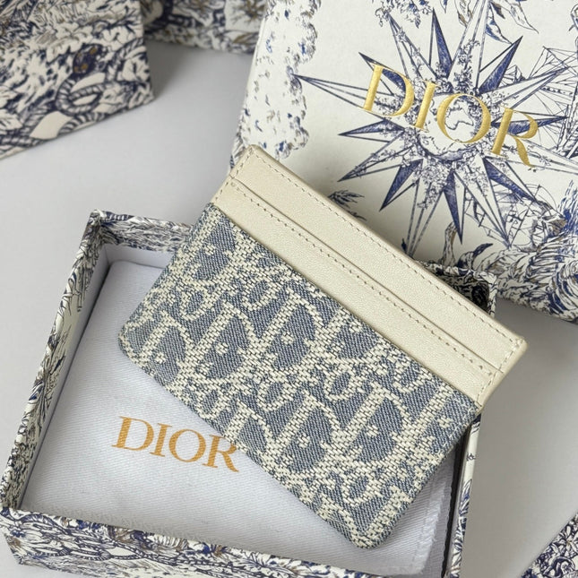 DIOR 25S 30 MONTAIGNE CARD HOLDER 10 IN IVORY OBLIQUE JACQUARD CANVAS