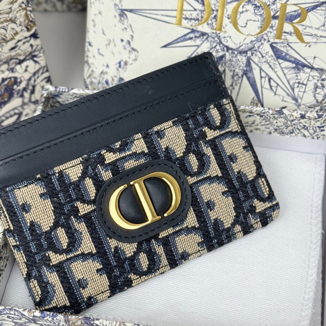 DIOR 25S 30 MONTAIGNE CARD HOLDER 10 IN BLACK OBLIQUE JACQUARD CANVAS