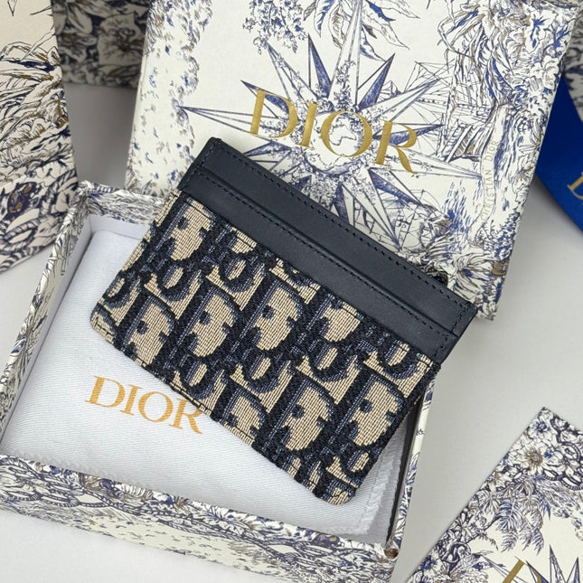 DIOR 25S 30 MONTAIGNE CARD HOLDER 10 IN BLACK OBLIQUE JACQUARD CANVAS