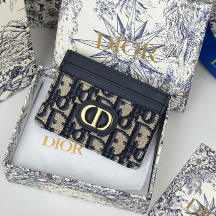DIOR 25S 30 MONTAIGNE CARD HOLDER 10 IN BLACK OBLIQUE JACQUARD CANVAS