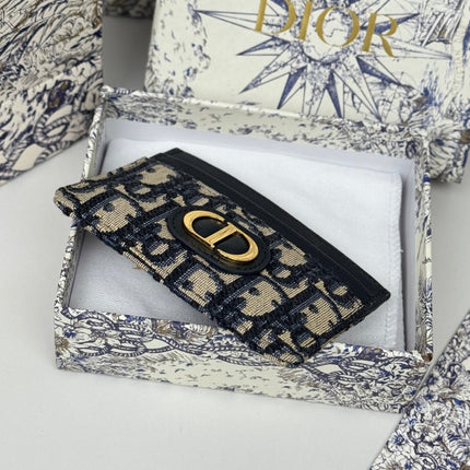 DIOR 25S 30 MONTAIGNE CARD HOLDER 10 IN BLACK OBLIQUE JACQUARD CANVAS