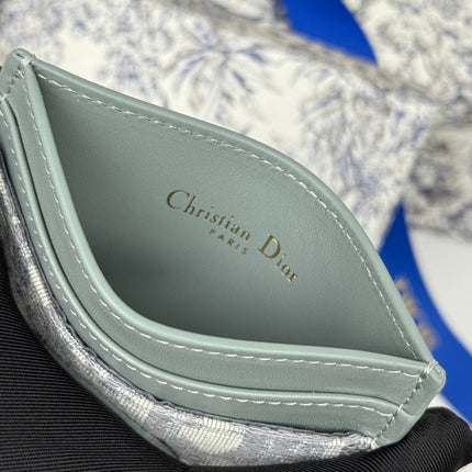 DIOR 25S 30 MONTAIGNE CARD HOLDER 10 IN GRAY GREEN OBLIQUE JACQUARD CANVAS