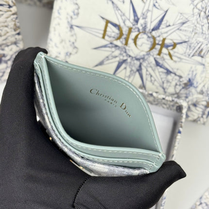 DIOR 25S 30 MONTAIGNE CARD HOLDER 10 IN GRAY GREEN OBLIQUE JACQUARD CANVAS